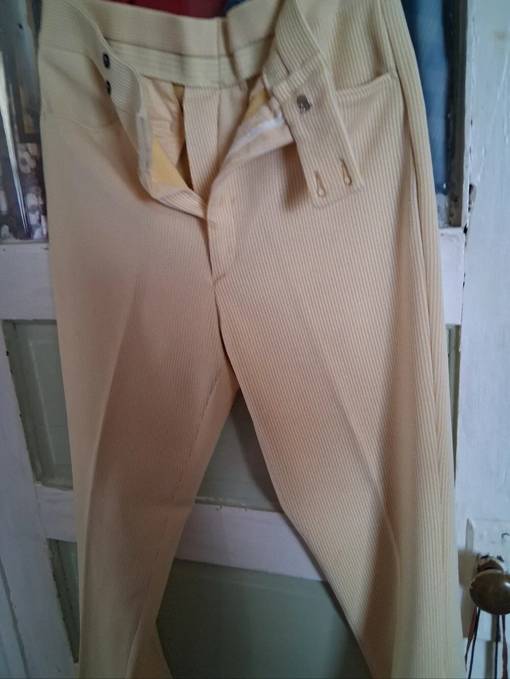 Men's Cream Corduroy Pants - Classic Straight Fit Vintage Item